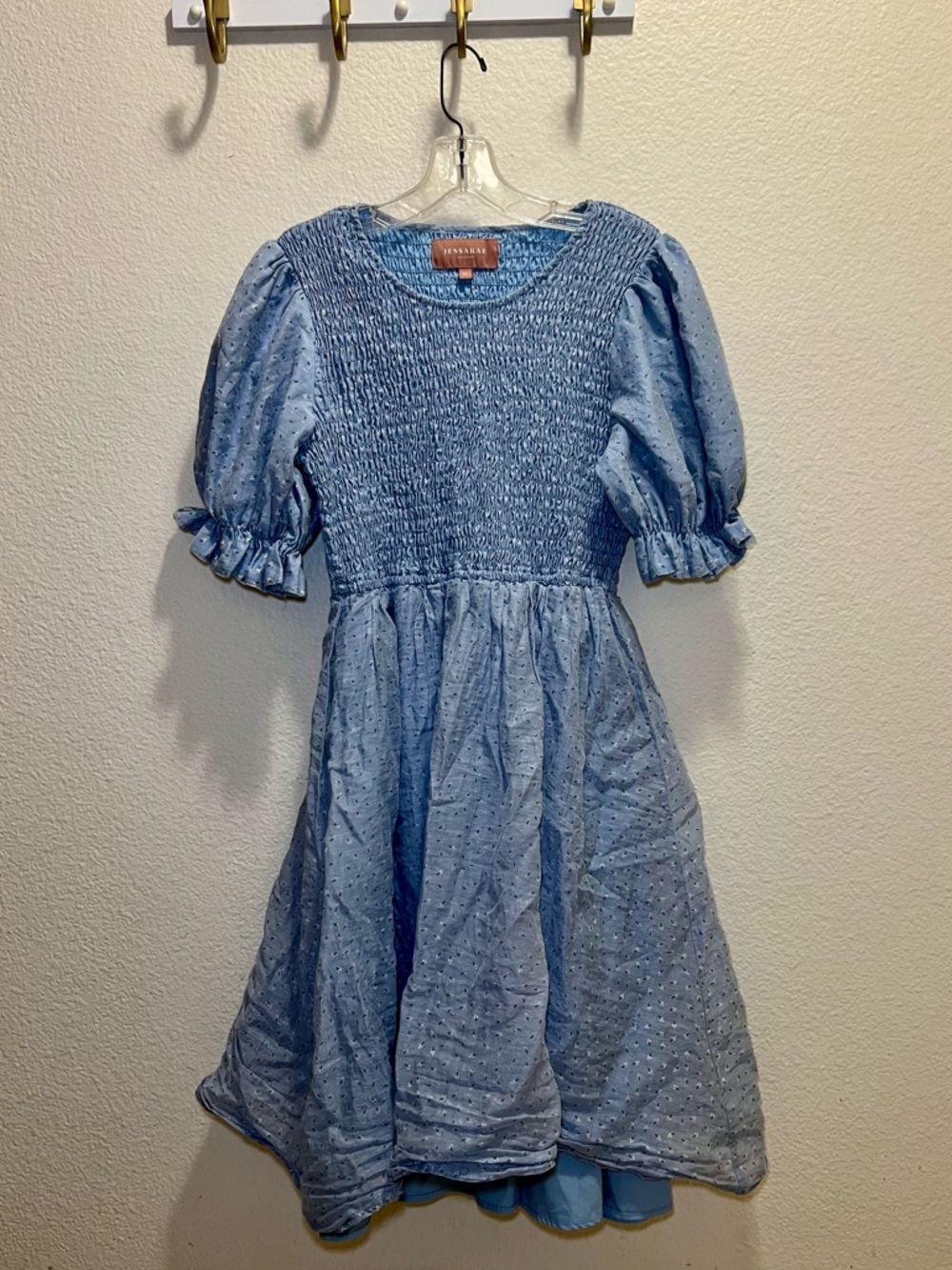JessaKae Light Blue Smocked Puff-Sleeve Dress